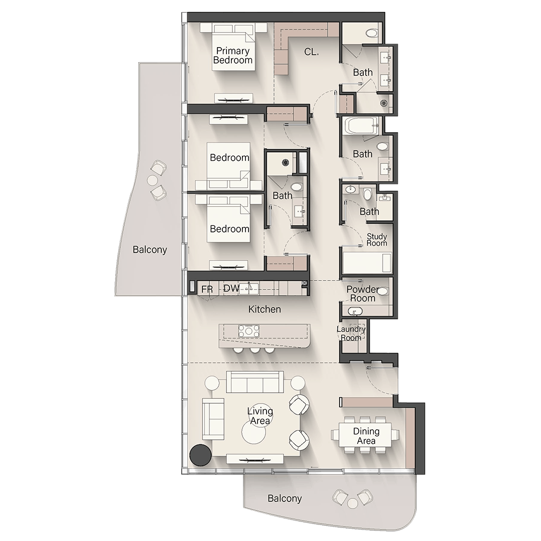 3 Bedroom + S Corner Floor Plan